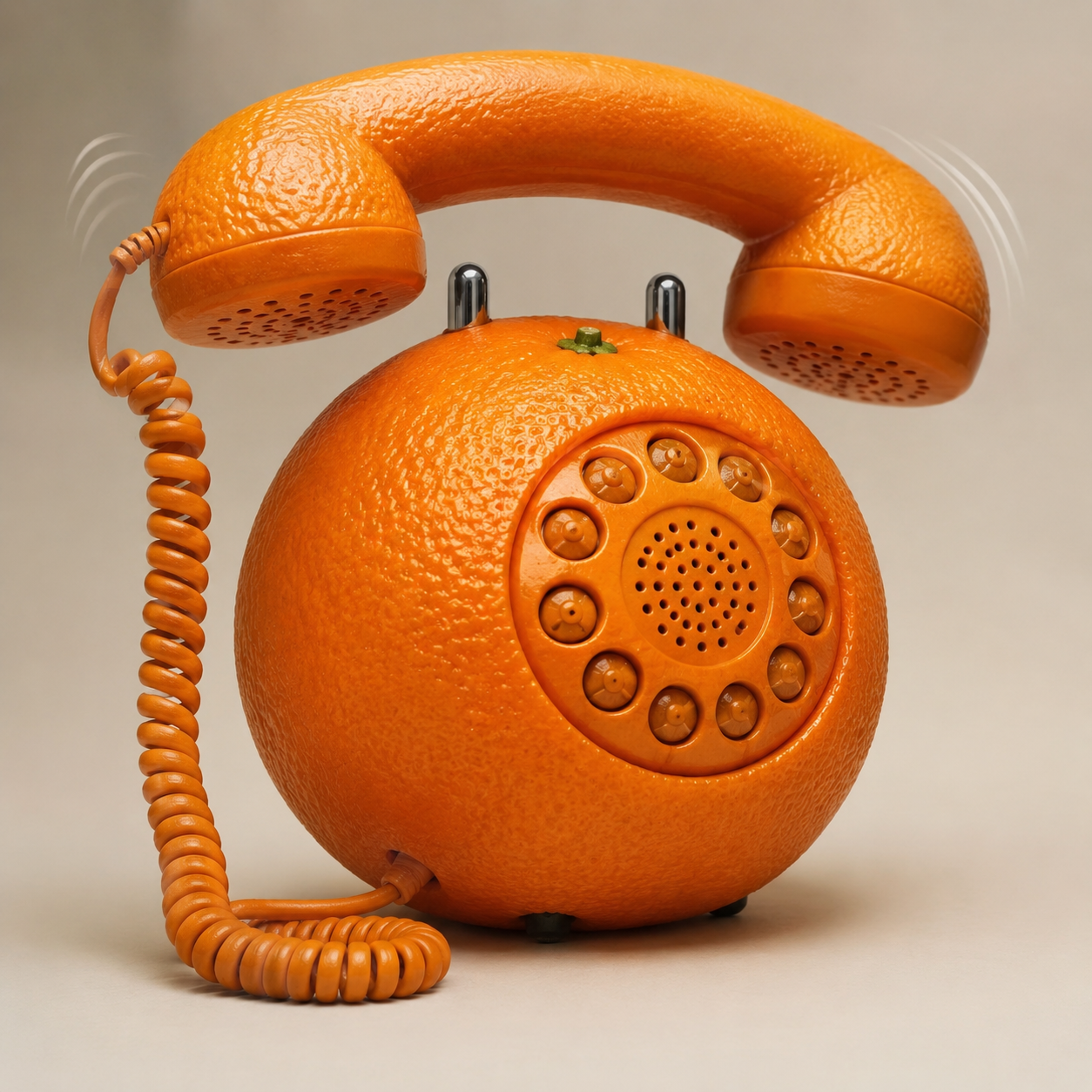 AI artwork of a rotary telephone made from orange peel and citrus texture
