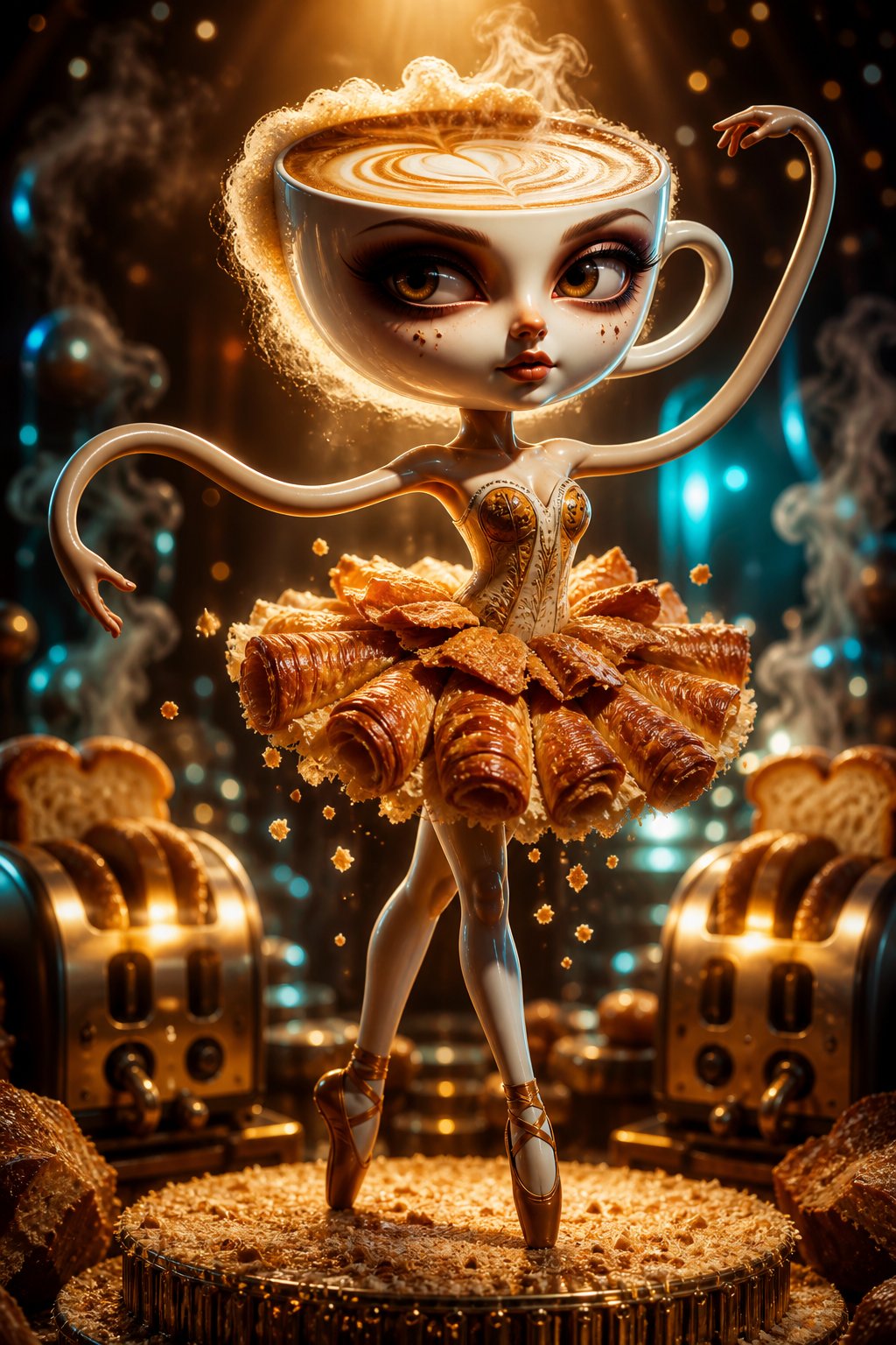 AI artwork of a ballerina with a latte cup head